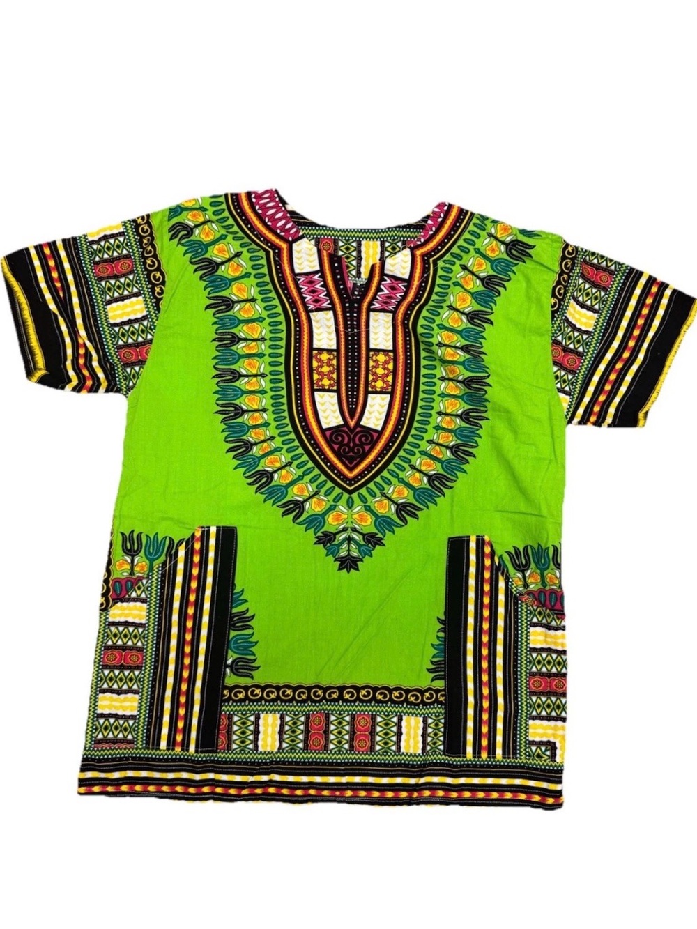 African Dashiki “Angelina” Print Shirt – Neon Green Unisex Pocket Bold Festival - Picture 6 of 8